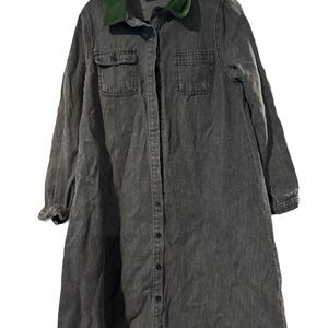 Girls Gray denim Long dress with Green Collar